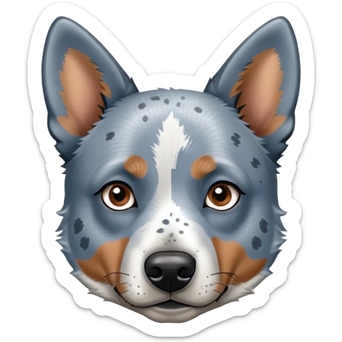 head shot of a blue heeler cattle dog with speckled blue-gray coat and pointed ears sticker