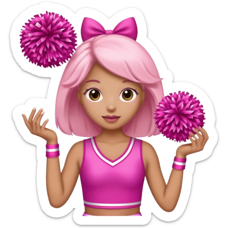 football cheerleader, holding big cheering pom, pink and twinkle sticker