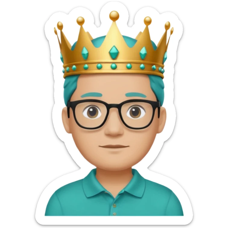 Wearing a crown with teal shirt polo on and black eye glasses  sticker