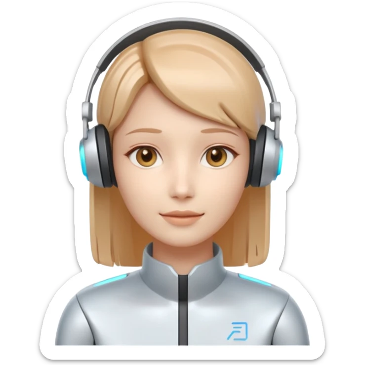 AI Call Agent holo-human-like Cyber AI face, warm, calm and friendly. Holographic look.Soft AI face with a listening, welcoming expression, minimal facial lines, calm eyes. Light headset. sticker