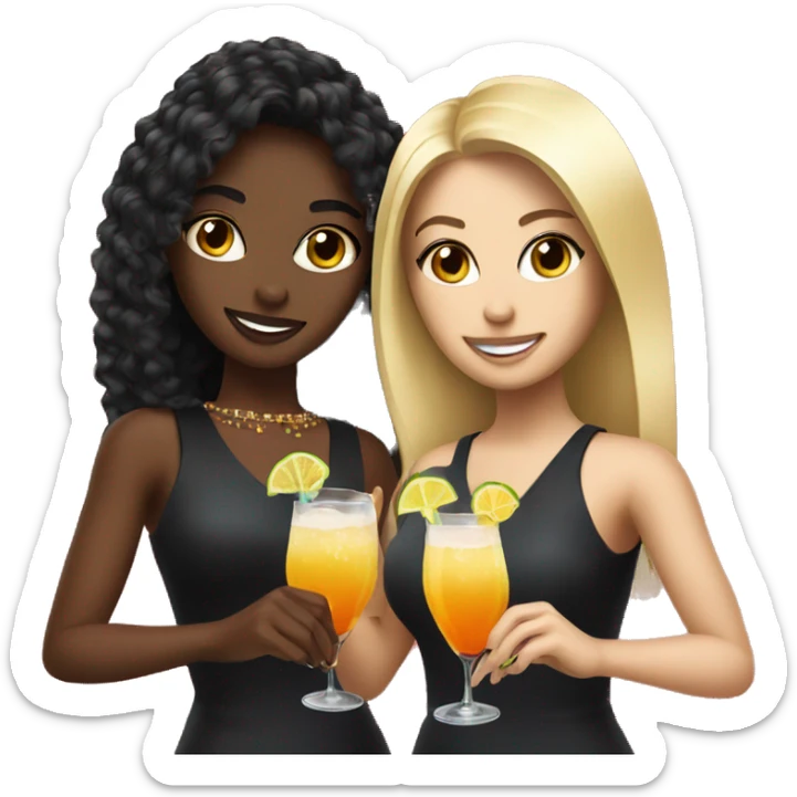 Blonde and black hair girls holding cocktails  sticker