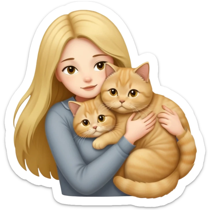 A long-haired girl hugs a Golden Shaded British shorthair sticker