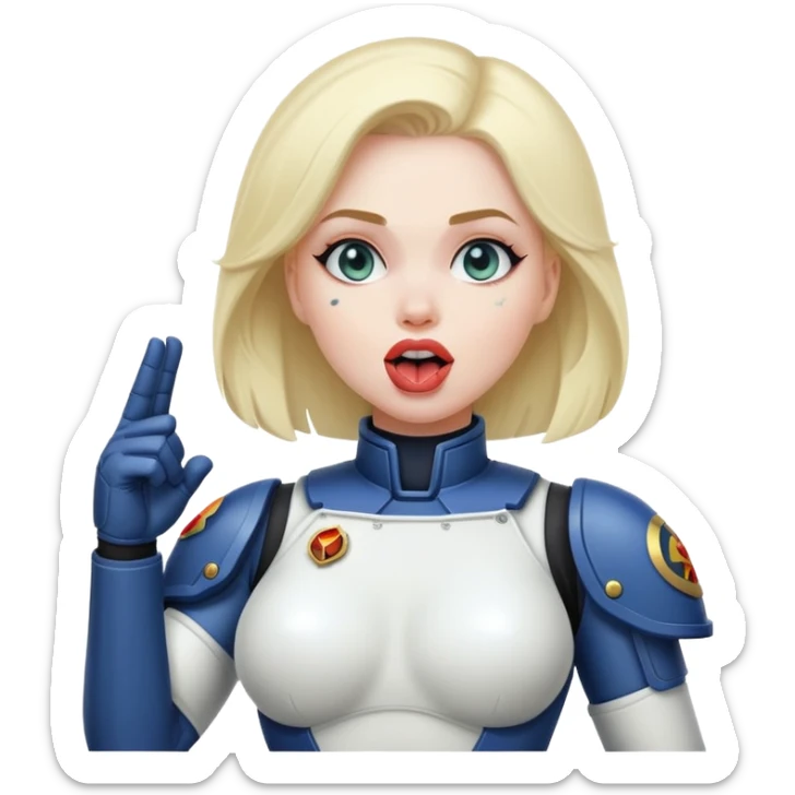 woman space marine in bodysuit salutes tongue out sticker