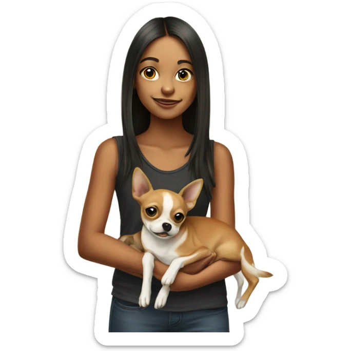 realistic portrait of girl with chihuahya sticker