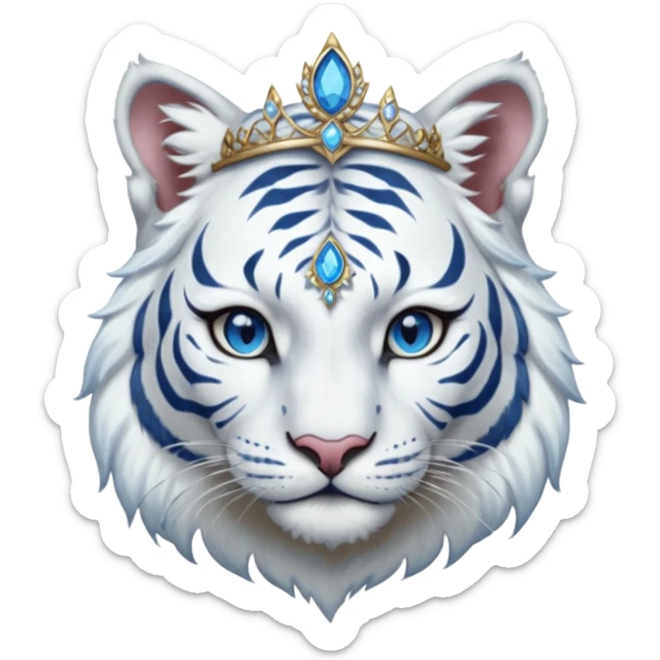 ESO Female white tiger khajiit leader of the umbral rose, blue eyes, blue 'third eye' gem, tiara for leadership ruling sticker