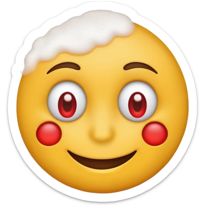 Make a yellow emoji smiling with red and tired eyes, under his nose there are white powder sticker