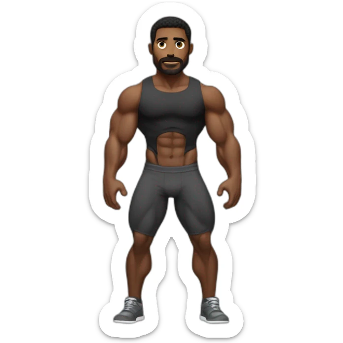 Bodybuilder pelo negro sin barba sin bigote cuerpo entero sticker