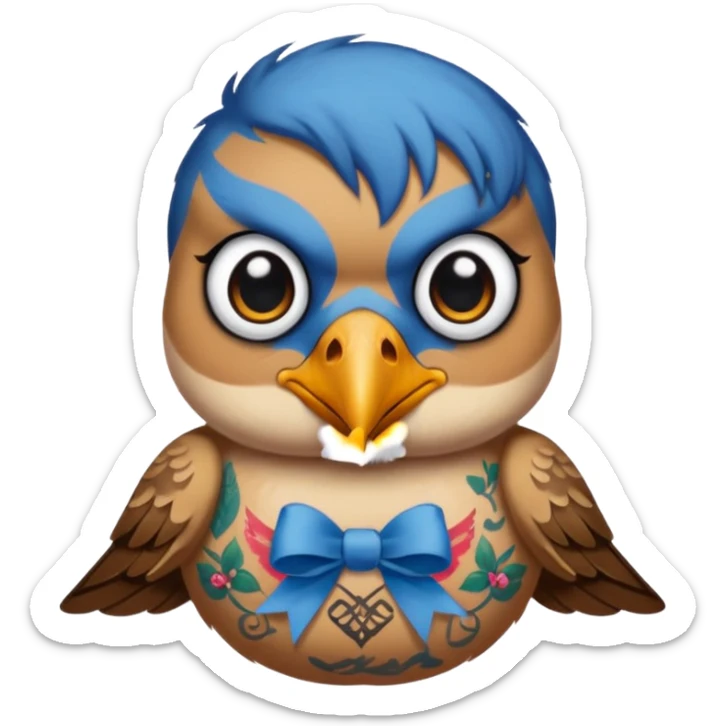 bird with piercings and excessive face tattoos and ribbon two eyes sticker
