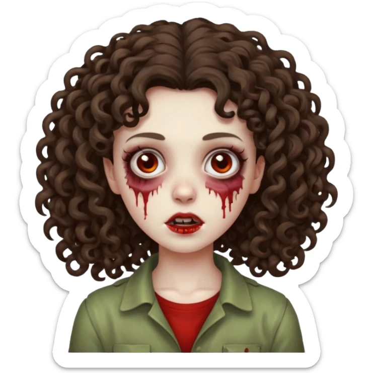 zombie brunette girl with curly, almost straight hair big sticker