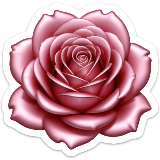 A rose emoji made of liquid silver metal, smooth metallic petals, reflective chrome surface, soft gradients, elegant shape, minimalistic iOS emoji style, centered, clean white background, realistic highlights, no text sticker