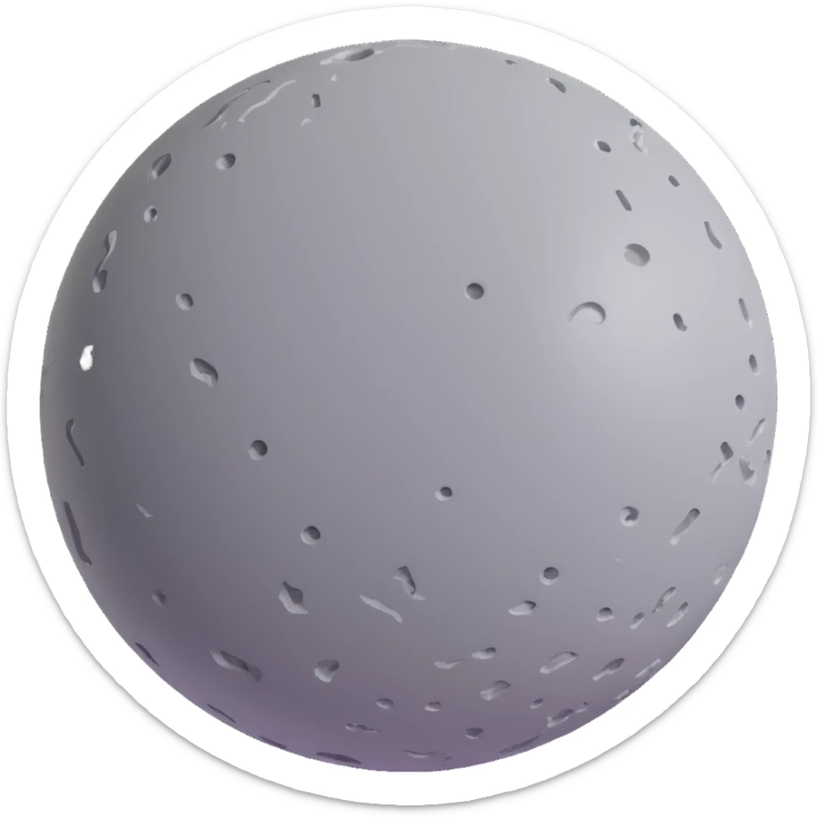 Mercury planet emoji, round, rocky gray ball covered in pitted marks and rough patches sticker