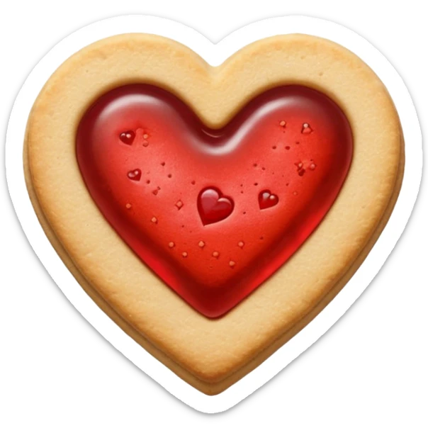 Realistic shortbread cookie in the shape of a heart with red jelly middle filling and sprinkled powder sugar on top. sticker