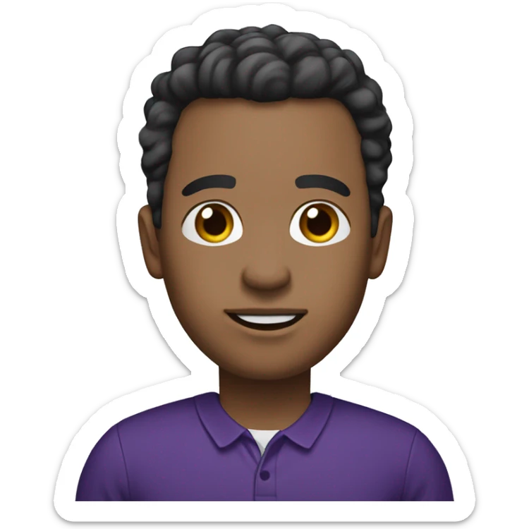 high school principal, light skin, dark hair, wearing a purple shirt sticker