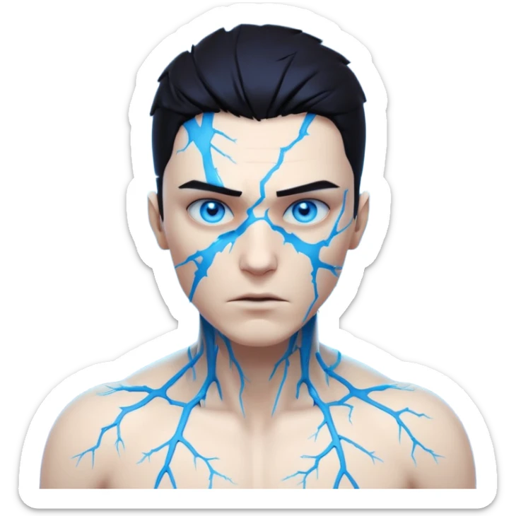 electric lab mutant portrait, head and shoulders only, glowing blue energy cracks on skin, wild hair, intense eyes, sci-fi lab accident vibe, 3D cartoon, mobile game icon style, clean background, no text, no watermark

 sticker