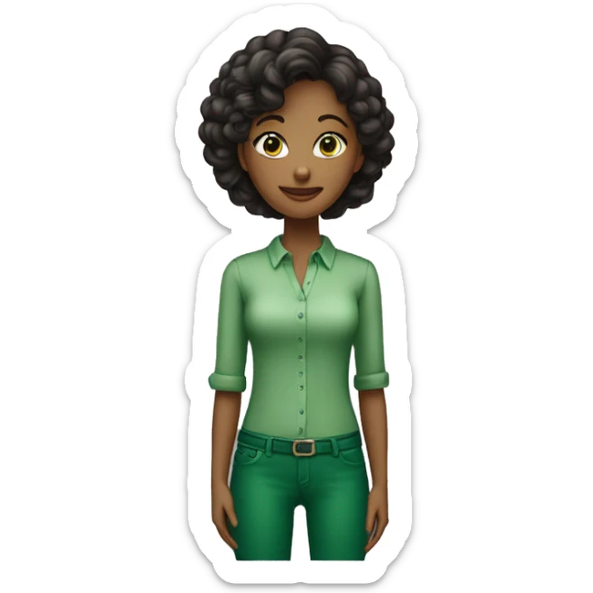 Mulher com blusa verde e maquineta de cartão verde na mão  sticker