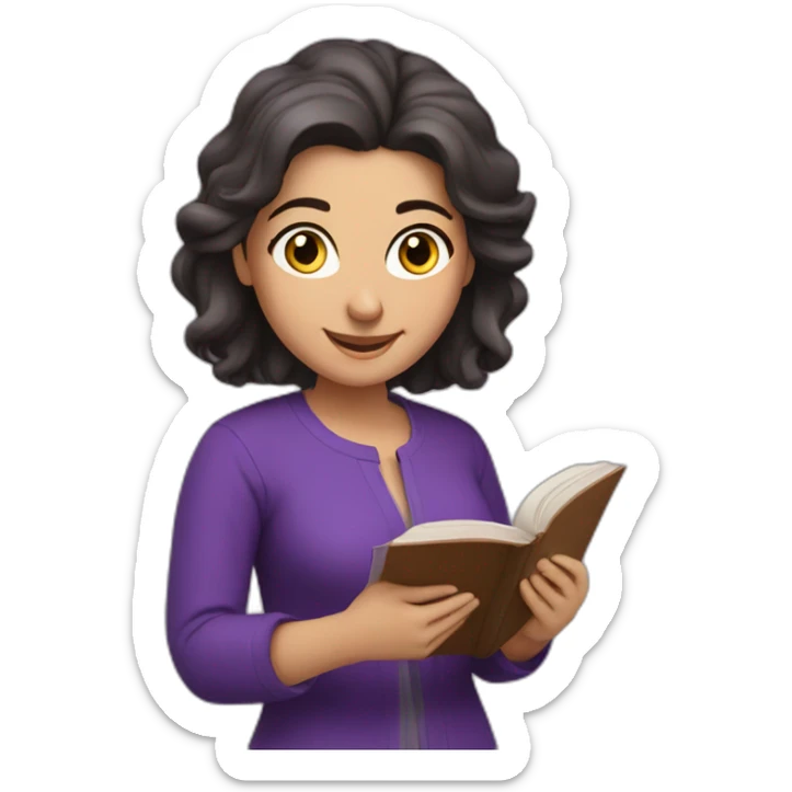 Armenian women with the purple clothes reading book and looking at camera and smiling  sticker