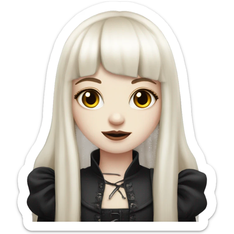 pale skinned girl with long ruby hair with fringe bangs and is in gothic outfit sticker