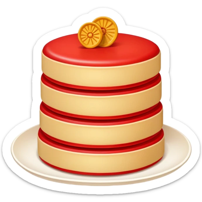 Chinese New Year Nian Gao sweet rice cake with red decorations, simplified emoji style with bold outlines and bright colors, cartoon style sticky new year dessert sticker