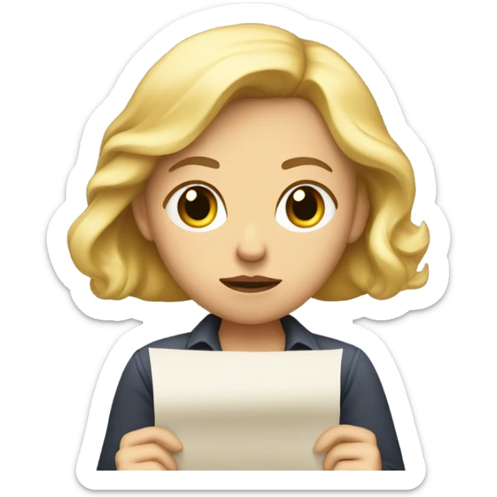 blondie woman with doubts reading a paper in their hands sticker