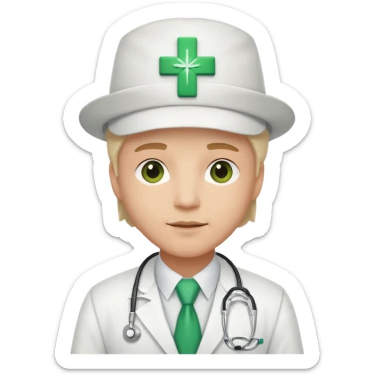 a doctor in white suit with a doctor hat with green cross sticker