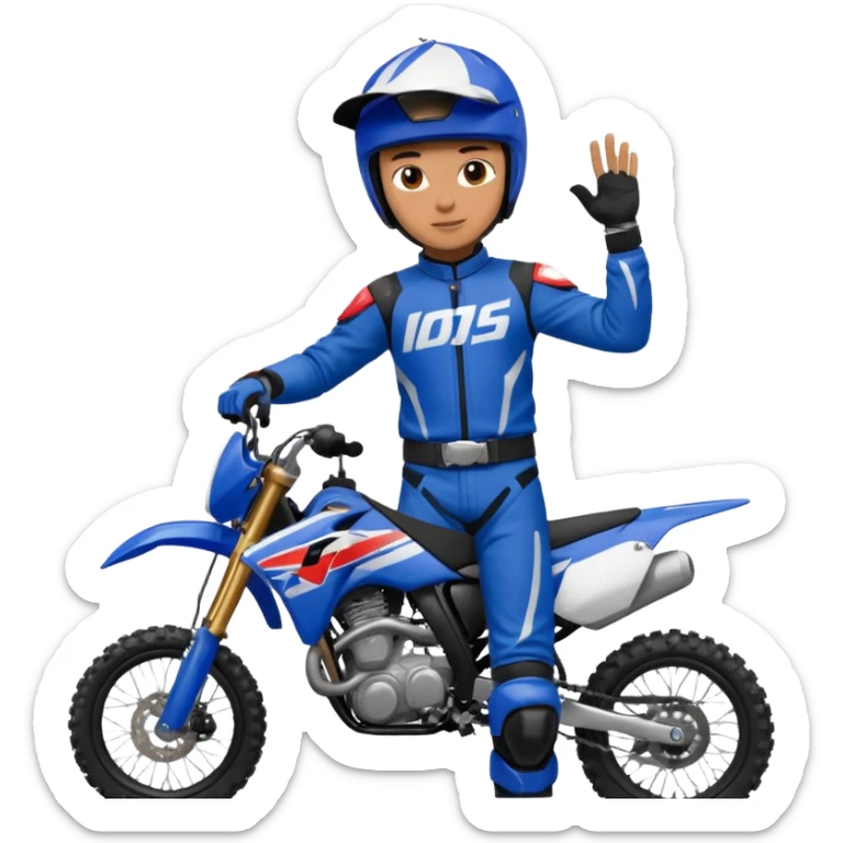 dirtbike rider in blue gear signing autographs sticker