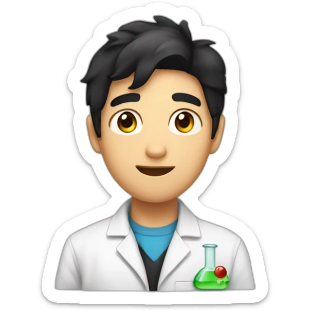 chemistry boy with black hair and his instumants on his hand sticker