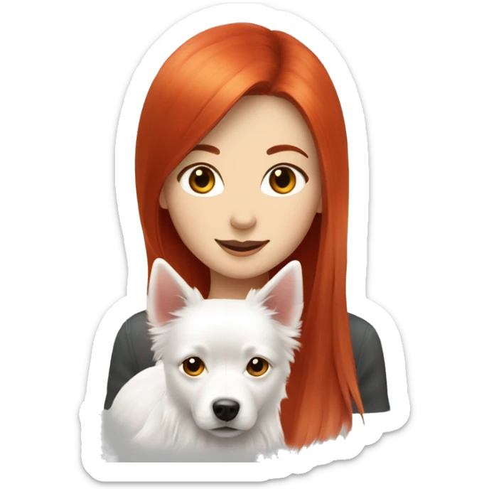 red hair girl with Japanese spitz dog sticker