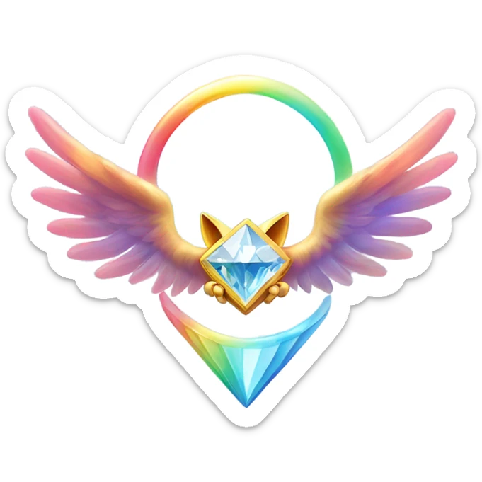 Heavenly Rainbow 4d Diamond ultra Omni-Cat God with wings and a ring around its body and another ring above it’s head  sticker