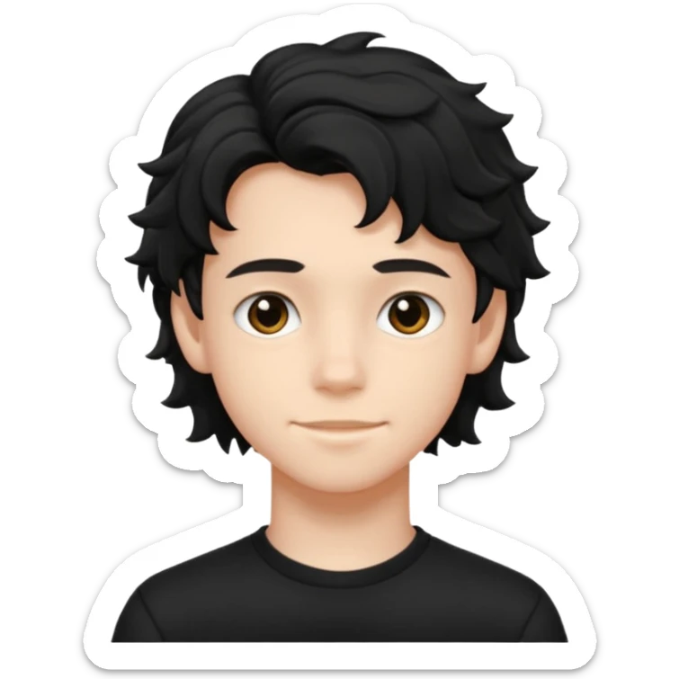 Menino de 15 anos de cabelo ondulado preto roupa preta  sticker