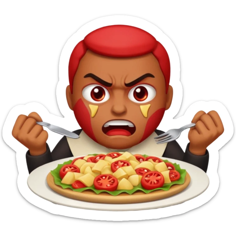 Angry emoji that’s eating a lot of food sticker