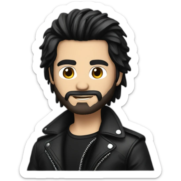 Handsome Boy rocker with Black and straight hair lether jacket short beard sticker
