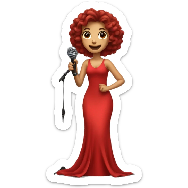 beautiful light girl in a long red dress sings holding microphone in a hand  sticker