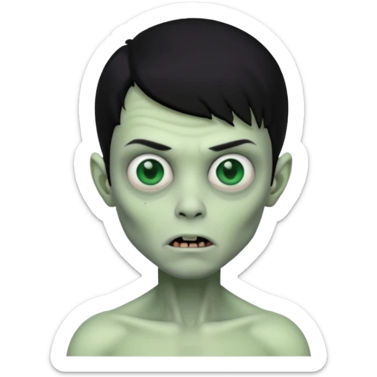a pretty zombie boy with black hair bearing a resemblance to Ivan from Alien Stage in memoji apple format sticker