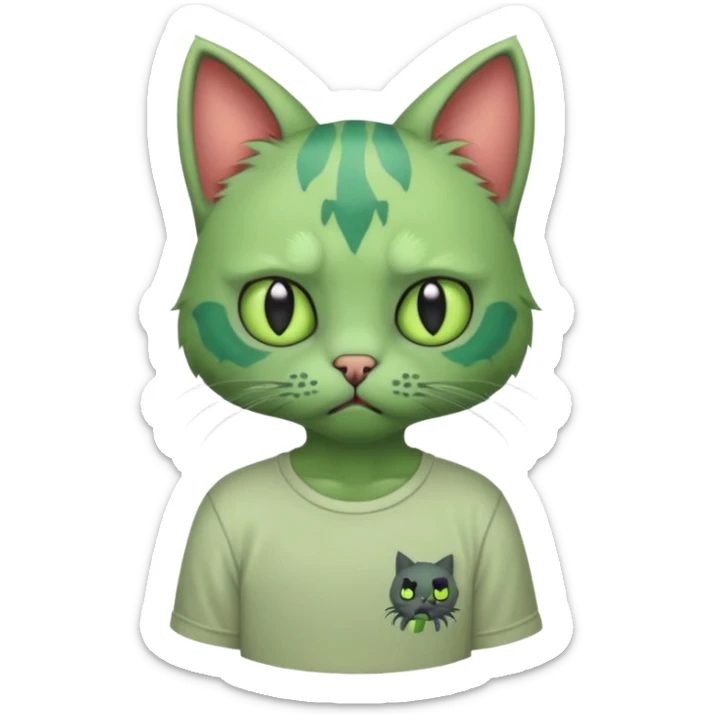 a super cute zombie green cat with shirt, look sad but not danger

 sticker