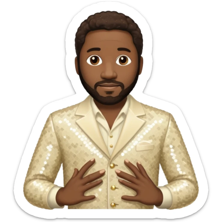 Eddie Levert from The O'Jays with dark brown hair, cream sequin outfit sticker