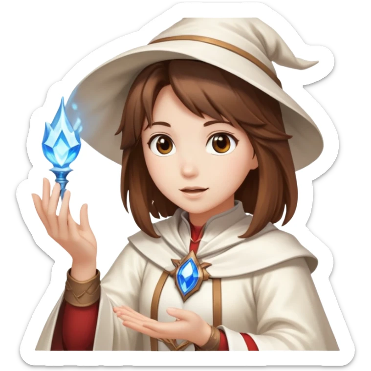 Pretty girl brown hair white mage casting freeze spell sticker