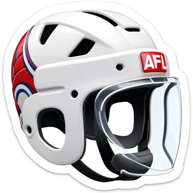 Cinematic Realistic image of AFL headgear featuring detailed cushioning and protective design elements, rendered with dynamic reflections on synthetic materials and set against a blurred action-packed background sticker