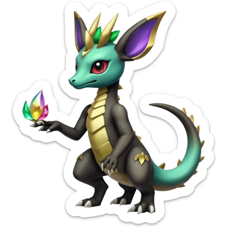 Shiny Iridescent Dusknoir-Cubone-Salandit-Leafeon-Fakémon-hybrid-creature (full body)  sticker