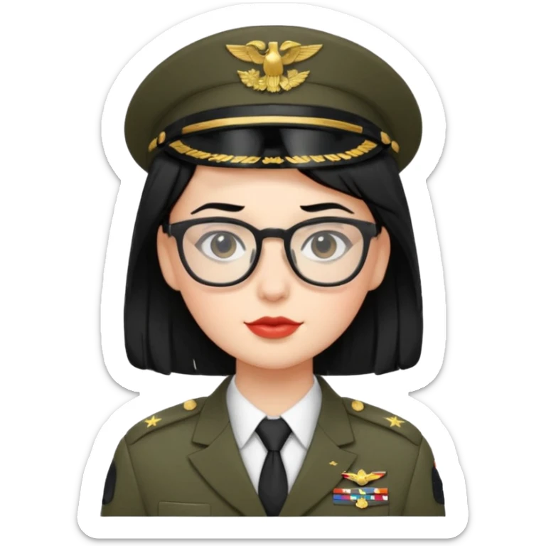 Black hair military secretary glasses nerd cute sticker