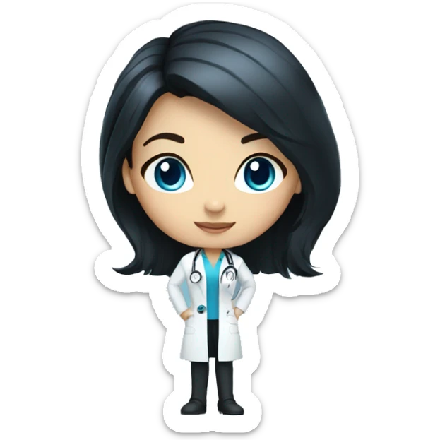 standing female doctor with full length black hair and Blue eyes  sticker