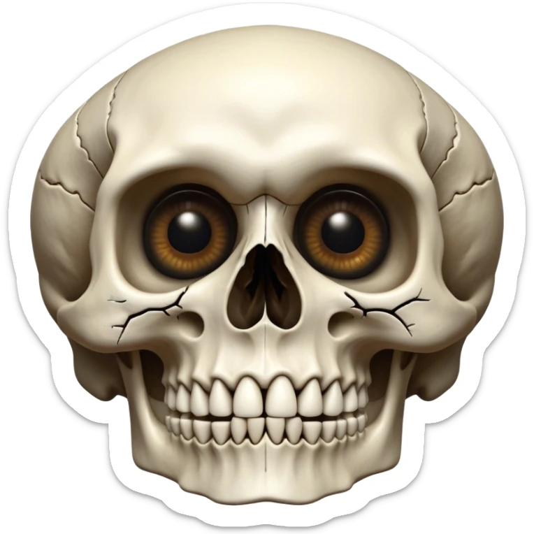 Cinematic 32k HD, Extremely detailed image of a terrifyingly creepy skull, each bone, eye, and tooth is shown in stunning detail as though captured in a timeless photograph, rich textures, visually rich, so lifelike that it feels like it could leap off the page at any moment sticker
