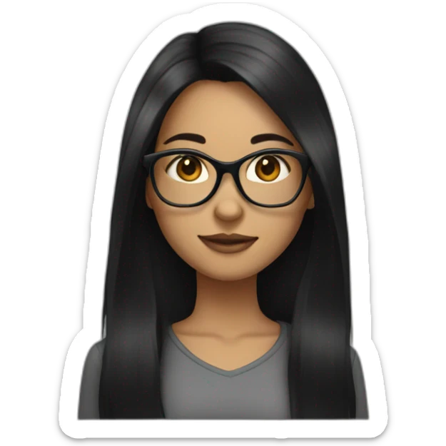 A girl with black long hair and black glasses. sticker