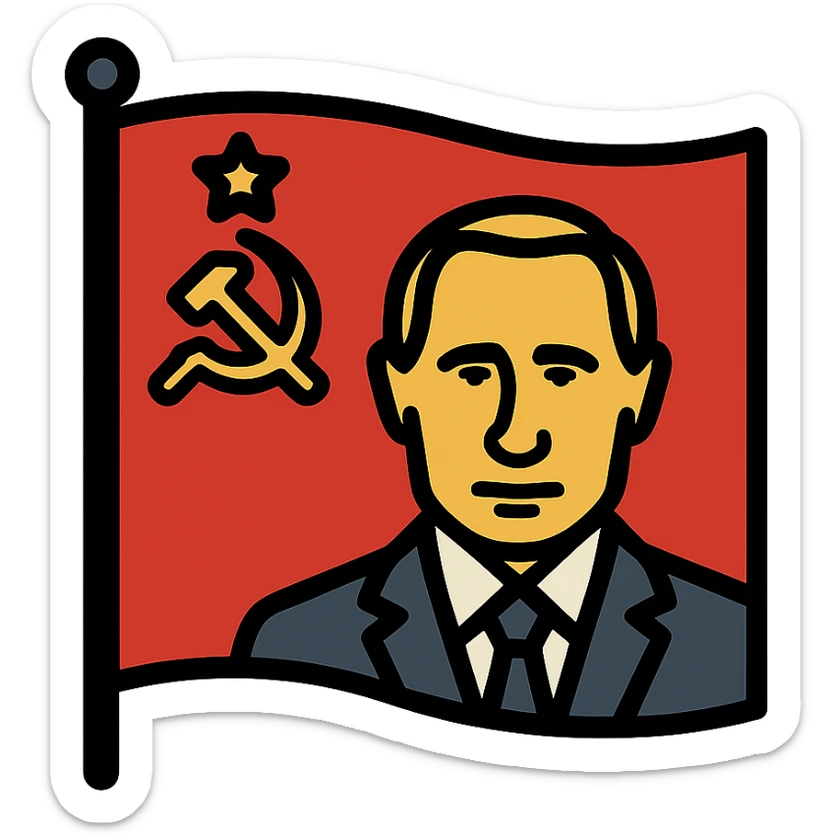 USSR flag with image of Putin, minimalist style, red and gold colors, no text sticker