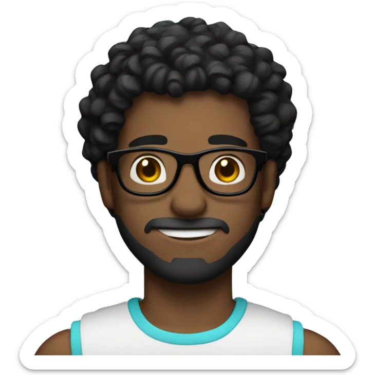 guy with fair skin, black curly hair, braces, glasses, and biceps sticker
