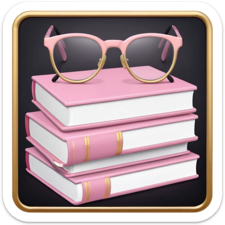 A pile of pastel pink books with glasses on top sticker