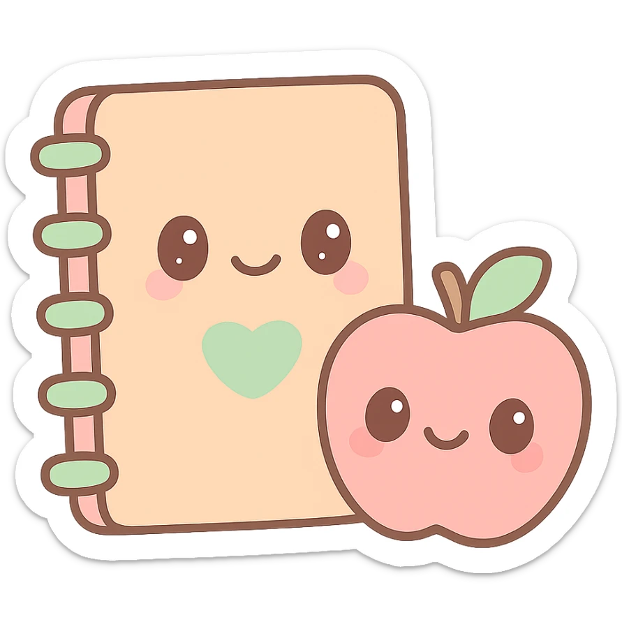 designer education theme, sketchpad and apple, kawaii style sticker