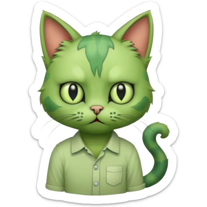 a super cute zombie green cat with shirt, look sad but not danger

 sticker