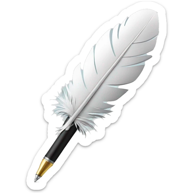 pen in the form of a feather with a piece of paper sticker