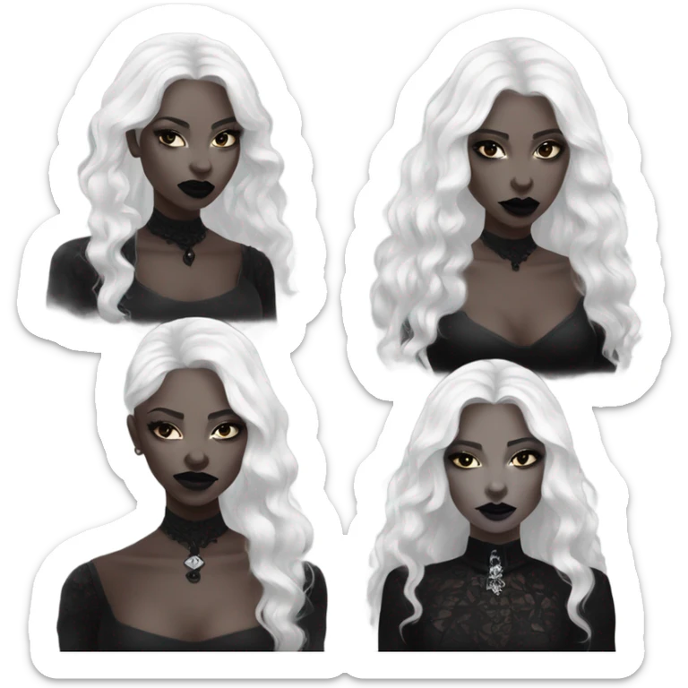 White skin, white hair, gothic clothes, black lipstick woman sticker