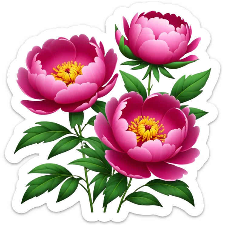 Luoyang Peony Festival colorful flowers park, simplified emoji style with bold outlines and bright colors, cartoon style blooming pink and red peonies sticker